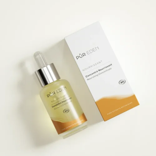 Concentré Nourrissant PUR EDEN avec flacon compte-gouttes et étui carton