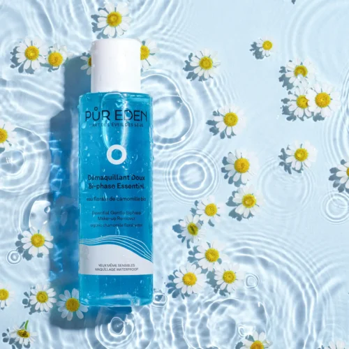 Démaquillant Doux Bi-Phase Essentiel Pur Eden avec camomille, maquillage waterproof et yeux sensibles
